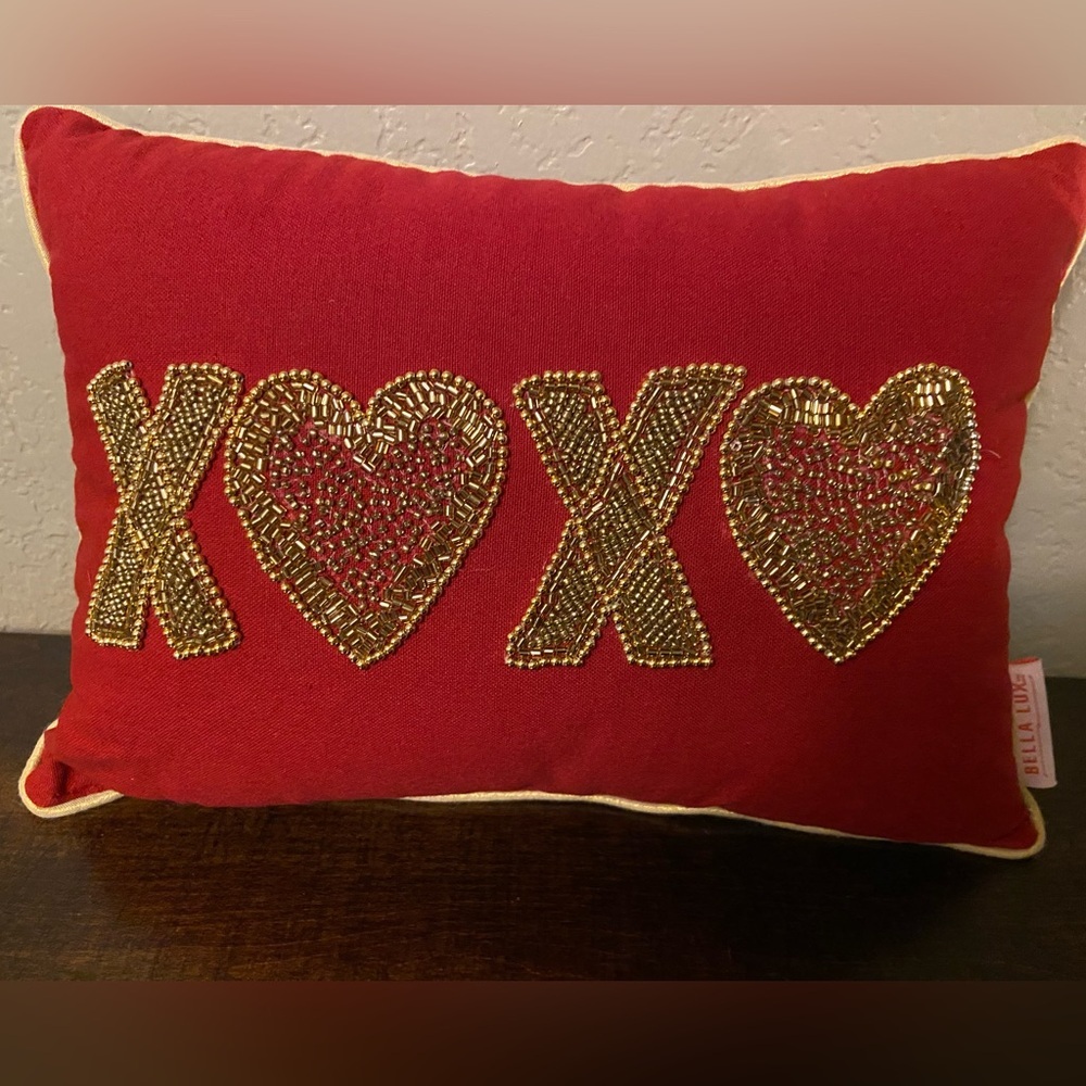 Bella Lux Beaded Love Valentine's Day Decorative Pillow 10"x14" Hugs & Kisses